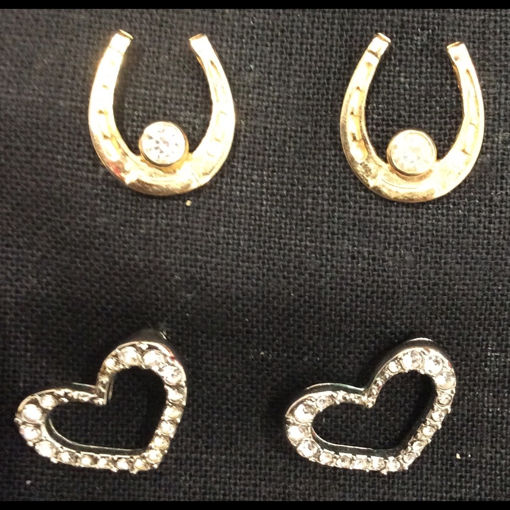 Horseshoes & Hearts Set Of 2 Stud Earrings